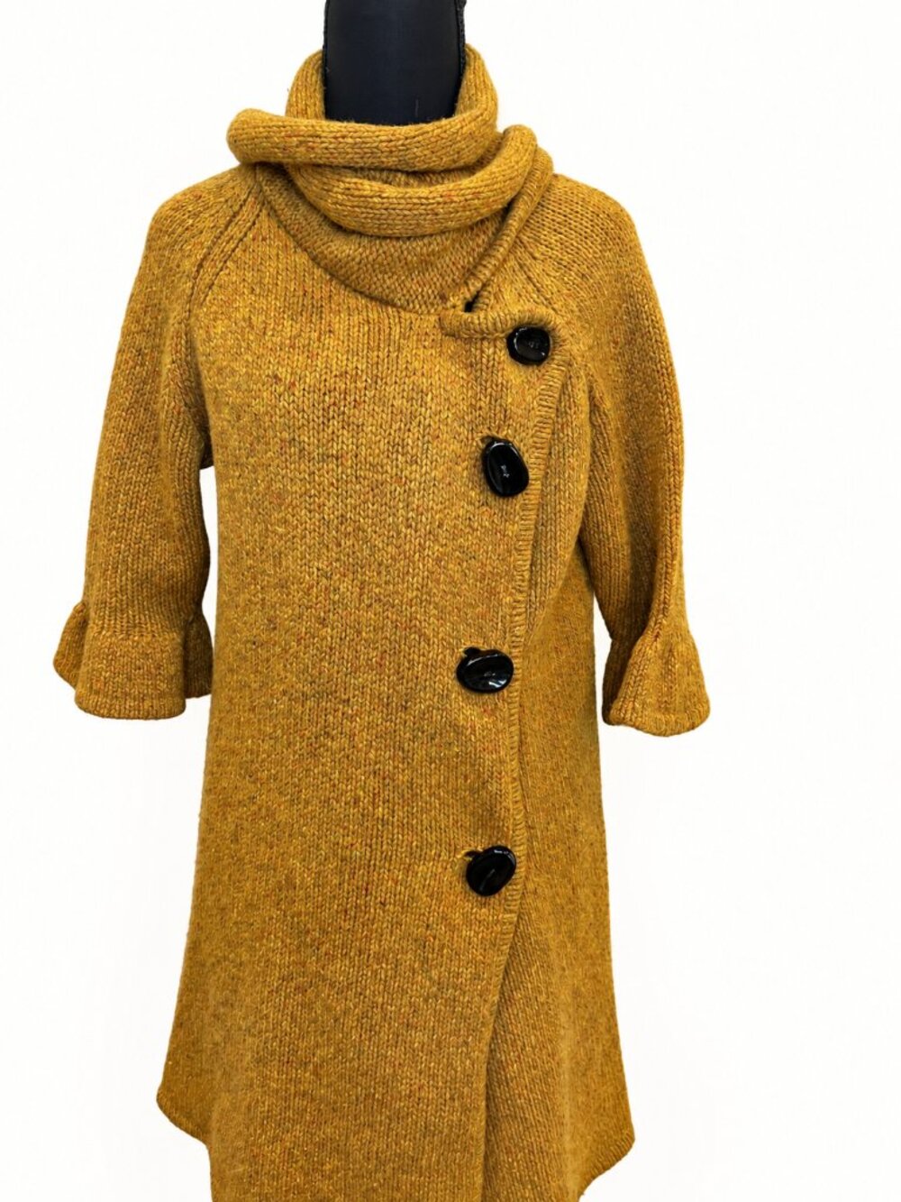 Tibi Mustard Gold 100% Wool Long Sweater Coat Size M Statement Collar